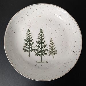 Potter's Studio Winter Pine Trees Scattered Gold Specs Organic Shape Pasta Bowl